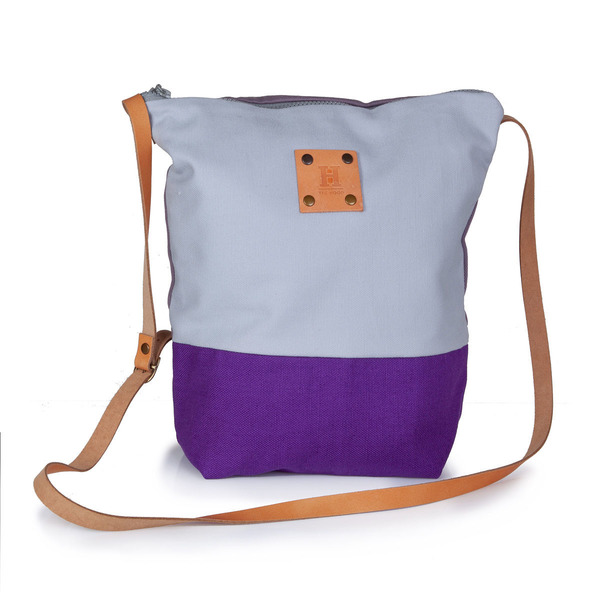 Χειροποίητη τσάντα messanger purple - δέρμα, ύφασμα, χιαστί, μεγάλες, καθημερινό