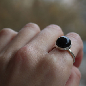 A bl black agate ring round - ασήμι, ημιπολύτιμες πέτρες, αχάτης, αυξομειούμενα - 2