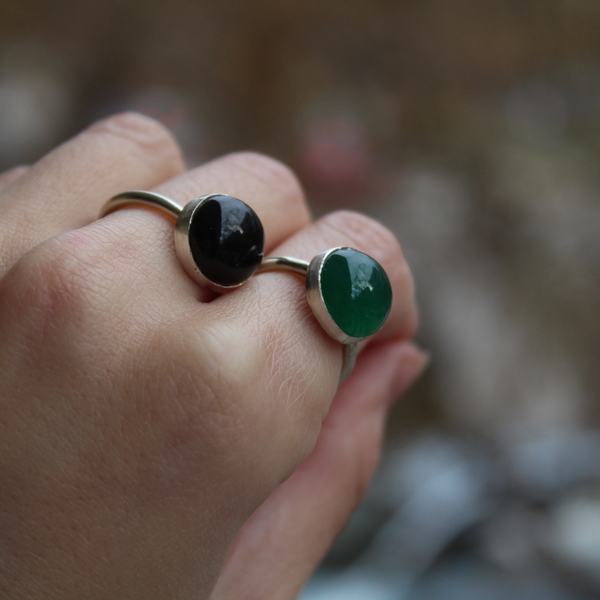 A bl black agate ring round - ασήμι, ημιπολύτιμες πέτρες, αχάτης, αυξομειούμενα - 4