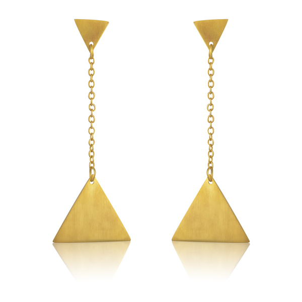 Χρυσά γεωμετρικά σκουλαρίκια σε σχήμα τρίγωνο - επιχρυσωμένα, ορείχαλκος, κρεμαστά