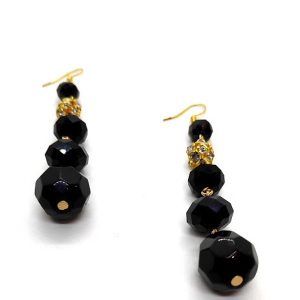 Κρεμαστά σκουλαρίκια με μαύρα κρύσταλλα swarovski. - ασήμι, επιχρυσωμένα, swarovski, κρεμαστά - 5