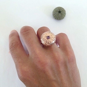 Pink Urchin Ring-Χειροποίητο Ασημένιο Δαχτυλίδι Αχινός Με Ροδονίτη - ασήμι, αχινός, κοχύλι, καλοκαίρι