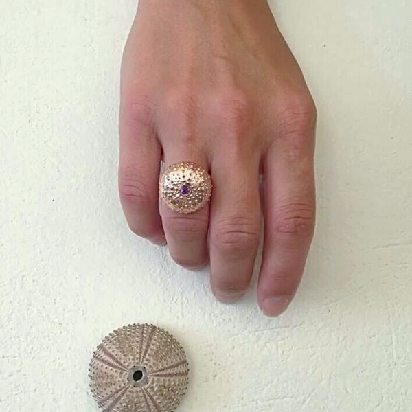 Pink Urchin Ring-Χειροποίητο Ασημένιο Δαχτυλίδι Αχινός Με Ροδονίτη - ασήμι, καλοκαίρι, κοχύλι, αχινός - 2