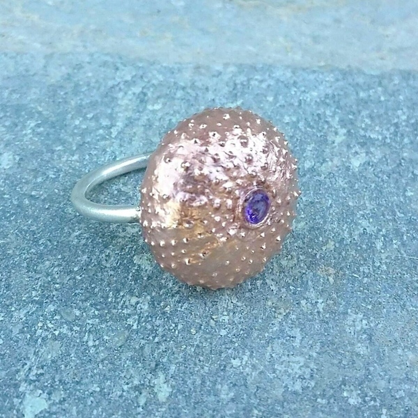 Pink Urchin Ring-Χειροποίητο Ασημένιο Δαχτυλίδι Αχινός Με Ροδονίτη - ασήμι, καλοκαίρι, κοχύλι, αχινός - 4
