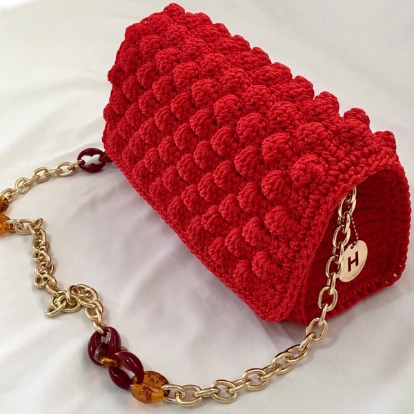 Κόκκινη Πλεκτή τσάντα bobble - ώμου, πλεκτές τσάντες, μικρές - 2