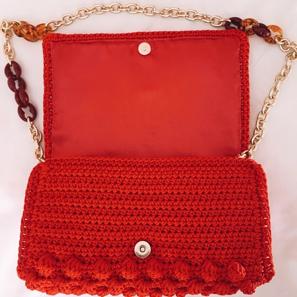 Κόκκινη Πλεκτή τσάντα bobble - ώμου, πλεκτές τσάντες, μικρές - 4