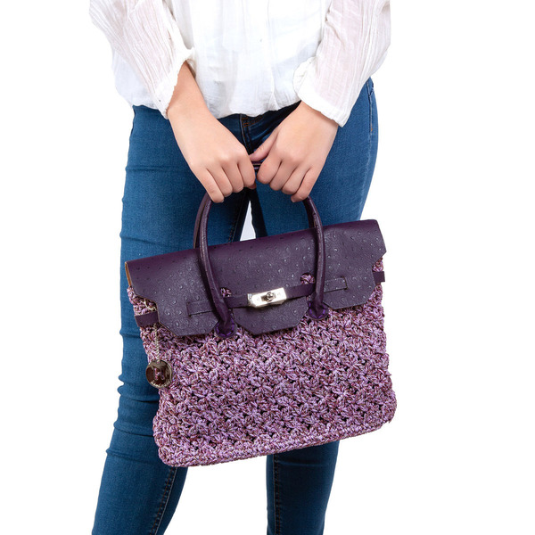 Πλεκτή χειροποίητη τσάντα Secretary - δέρμα, ώμου, crochet, all day, χειρός, πλεκτές τσάντες - 3