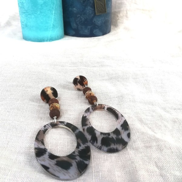 Μακρύ σκουλαρίκι με animal print πλεξιγκλας και αχάτη. - animal print, αχάτης, μακριά, plexi glass, κρεμαστά, μεγάλα, faux bijoux - 3
