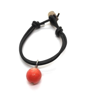 Δερμάτινο βραχιόλι μαύρο με πορτοκαλί κοράλλι. - ημιπολύτιμες πέτρες, charms, σταθερά - 2