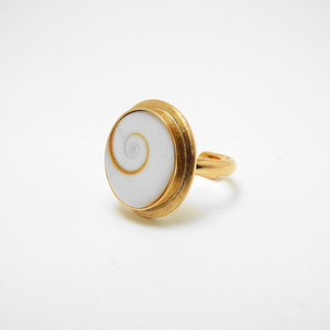 " Golden shiva-eye " - Χειροποίητο επίχρυσο δαχτυλίδι με φυσικό Ματάκι της Θάλασσας! - Διαθέσιμο σε 18mm - ορείχαλκος, αυξομειούμενα, επιχρυσωμένα