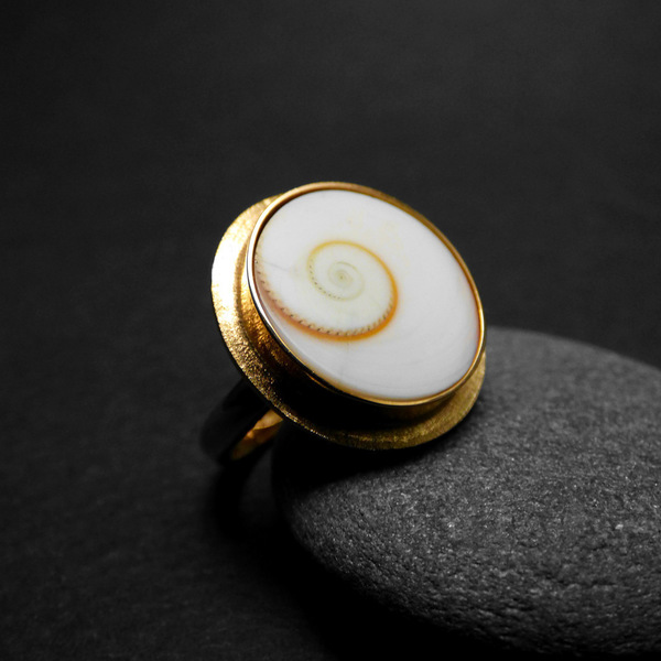 " Golden shiva-eye " - Χειροποίητο επίχρυσο δαχτυλίδι με φυσικό Ματάκι της Θάλασσας! - Διαθέσιμο σε 18mm - επιχρυσωμένα, ορείχαλκος, αυξομειούμενα - 2