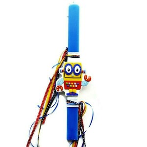 Λαμπάδα με χειροποίητο ρομπότ από πολυμερικό πηλό για αγόρι (38*3*1 εκ.) - αγόρι, λαμπάδες, χειροποίητα, για παιδιά