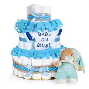 Τουρτα από πάνες - (diaper cake) για αγοράκι - αγόρι, diaper cake, baby shower, δώρο γέννησης, σετ δώρου