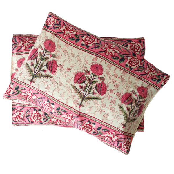 Σετ μαξιλάρια χειροποίητα με μεγάλα ροζ λουλούδια - βαμβάκι, χειροποίητα, μαξιλάρια - 2