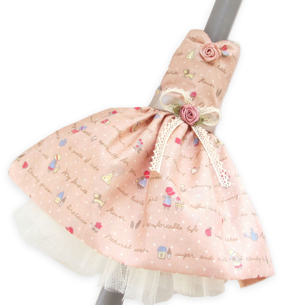 Κοριτσίστικη λαμπάδα με φόρεμα "Λυδία" γκρί κυλινδρικό 30cm - κορίτσι, λαμπάδες, για παιδιά