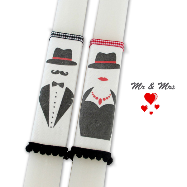 Aρωματικές λαμπάδες Mr & Mrs Kamvas Σετ των 2τμχ πλακέ 30cm - ανδρικά, καμβάς, λαμπάδες, ζευγάρια