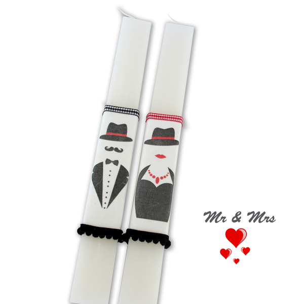 Aρωματικές λαμπάδες Mr & Mrs Kamvas Σετ των 2τμχ πλακέ 30cm - ανδρικά, καμβάς, λαμπάδες, ζευγάρια - 3