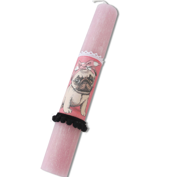 Aρωματική λαμπάδα "Pink Cute Dog" ροζ ξυστή κυλινδρική 20cm - κορίτσι, λαμπάδες, σκυλάκι, για ενήλικες, για εφήβους - 2