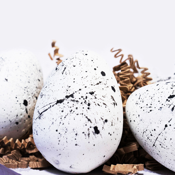 Λευκά τσιμεντένια Αυγά με μαύρες πιτσιλιές|Σετ των 6 - διακοσμητικά, πασχαλινά αυγά διακοσμητικά, για ενήλικες, πασχαλινή διακόσμηση, πασχαλινά δώρα - 2