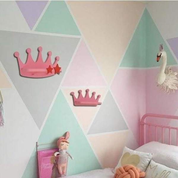 Σετ ροζ ξύλινα ράφια με κορώνα πριγκίπισσας - κορίτσι, κορώνα, πριγκίπισσα - 2