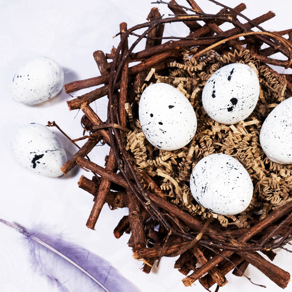 Πασχαλινή Ξύλινη Φωλιά με Λευκά πιτσιλωτά Αυγά|Σετ των 4 - διακοσμητικά, πασχαλινά αυγά διακοσμητικά, για ενήλικες, πασχαλινά δώρα - 3