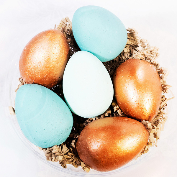 Γυάλινη σύνθεση με 6 Μπρονζέ-Τυρκουάζ Πασχαλινά τσιμεντένια Αυγά|Πασχαλινή Διακόσμηση - διακοσμητικά, πασχαλινά αυγά διακοσμητικά, για ενήλικες, προσωποποιημένα - 2
