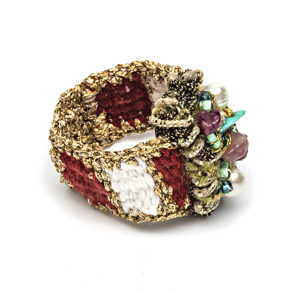 ATHINA MAILI - Υφαντό δαχτυλίδι με μαργαριτάρια - μαργαριτάρι, χειροποίητα, boho, ethnic - 5