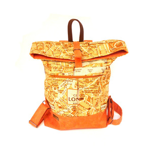 Πορτοκαλί υφασμάτινη τσάντα πλάτης - backpack - ύφασμα, πλάτης, χειροποίητα, all day