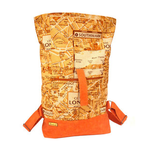 Πορτοκαλί υφασμάτινη τσάντα πλάτης - backpack - ύφασμα, πλάτης, χειροποίητα, all day - 2