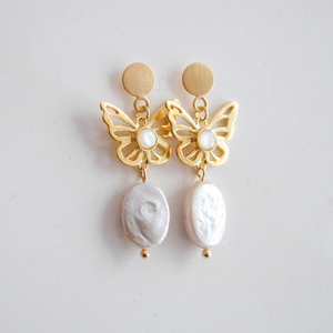 Σκουλαρίκια για Νύφες-Πεταλούδα - ασήμι, επιχρυσωμένα, πέτρες, πέρλες, νυφικά