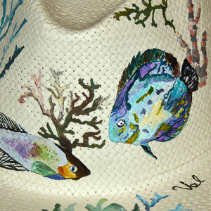 Καπέλο ζωγραφισμένο στο χέρι - ζωγραφισμένα στο χέρι, ψάθινα - 2