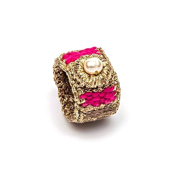 ATHINA MAILI - Υφαντό δαχτυλίδι με μαργαριτάρι γλυκού νερού - κεντητά, μαργαριτάρι, χειροποίητα, υφαντά, boho