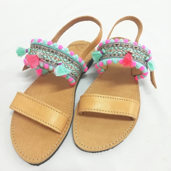 Mint dream sandals - δέρμα, all day, boho, φλατ, ankle strap - 2