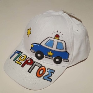 παιδικό καπελάκι jockey με όνομα και θέμα περιπολικό για αγόρι ( αστυνομία / police car ) - όνομα - μονόγραμμα, καπέλα, καπέλο, δώρα γενεθλίων - 2