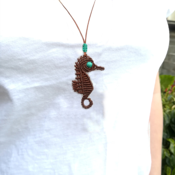 Seahorse necklace!!!! - ιδιαίτερο, χαολίτης, μακραμέ - 3