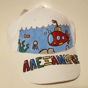 παιδικό καπελάκι jockey με όνομα και θέμα υποβρύχιο για αγόρι ( submarine ) - αγόρι, όνομα - μονόγραμμα, θάλασσα, καπέλα, καπέλο - 3