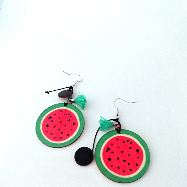 Σκουλαρίκια Ξύλινα Χειροποίητα |watermelon| - μακριά, απαραίτητα καλοκαιρινά αξεσουάρ, boho, ξύλινα κοσμήματα, κρεμαστά