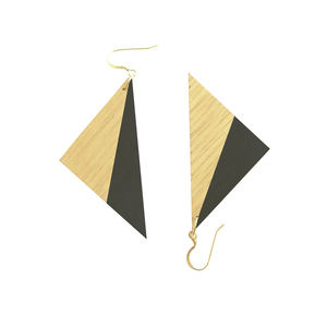 Χειροποίητα ξύλινα σκουλαρίκια τρίγωνο "Triangle" - ασήμι, ξύλο, επιχρυσωμένα, χειροποίητα, Black Friday