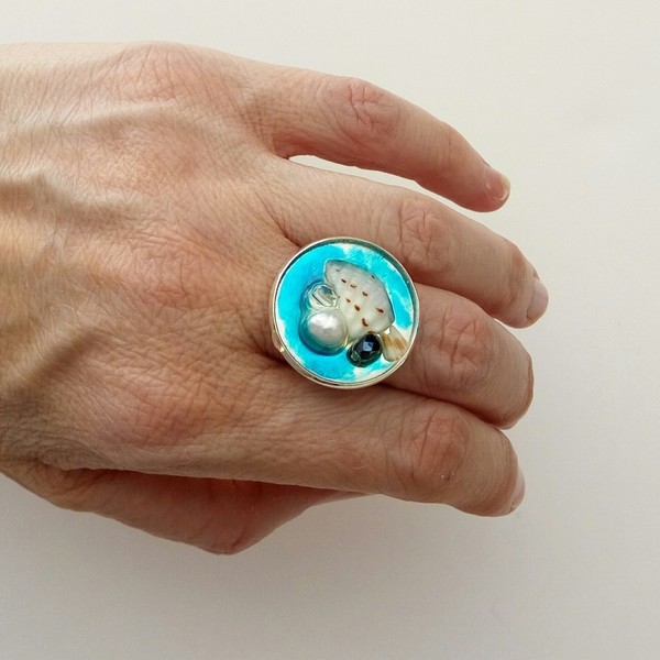 Δαχτυλίδι στρογγυλό με μαργαριτάρι - καλοκαιρινό, μαργαριτάρι, μεγάλα, δώρα για δασκάλες, αυξομειούμενα, φθηνά - 4