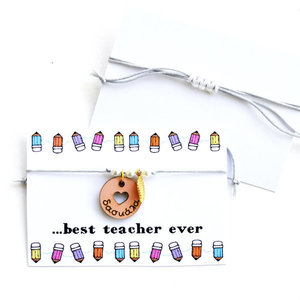 Βραχιόλι για την δασκάλα με ξύλινο ροζ στοιχείο - charms, αυξομειούμενα, δώρα για δασκάλες, φθηνά, προσωποποιημένα
