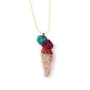 Κολιέ "Παγωτό" Wire Crochet - μακριά, επάργυρα, ορείχαλκος, απαραίτητα καλοκαιρινά αξεσουάρ, γυναικεία