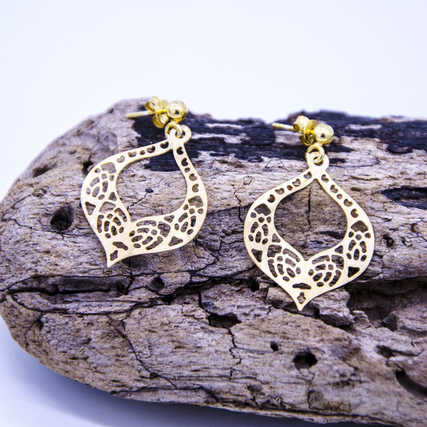 "Lace cut" earrings in gold - ασήμι, επιχρυσωμένα, boho, κρεμαστά - 2