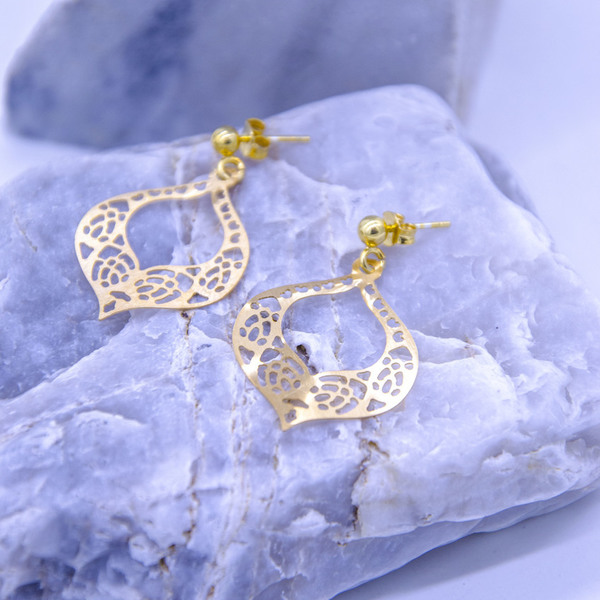 "Lace cut" earrings in gold - ασήμι, επιχρυσωμένα, boho, κρεμαστά - 3