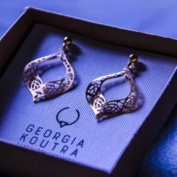 "Lace cut" earrings in gold - ασήμι, επιχρυσωμένα, boho, κρεμαστά - 5