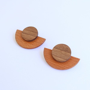 Ξύλινα σκουλαρίκια - ξύλο, καρφωτά, boho - 2