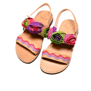 Flower bomb sandals - δέρμα, λουλούδια, all day, boho, φλατ, για παιδιά, ankle strap