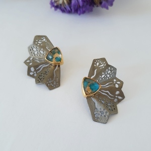 Mini Fan Blue Earrings-Ασημένια Σκουλαρίκια Βεντάλια με Μπλε Πέτρες - ασήμι, ημιπολύτιμες πέτρες, χειροποίητα, κρεμαστά
