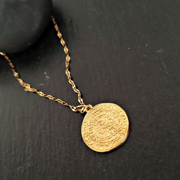 Κολιέ χρυσό δίσκο της Φαιστού - charms, επιχρυσωμένα, κοντά - 2