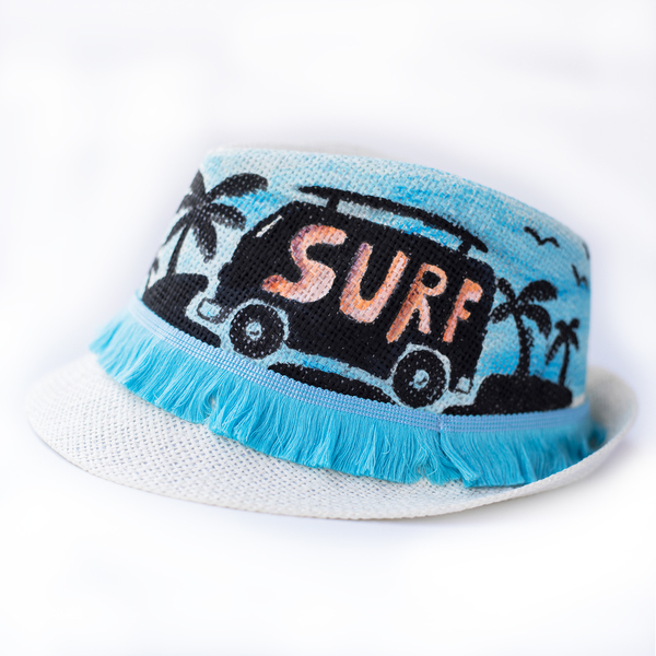 * life is surf panama hat - ζωγραφισμένα στο χέρι, ψάθινα
