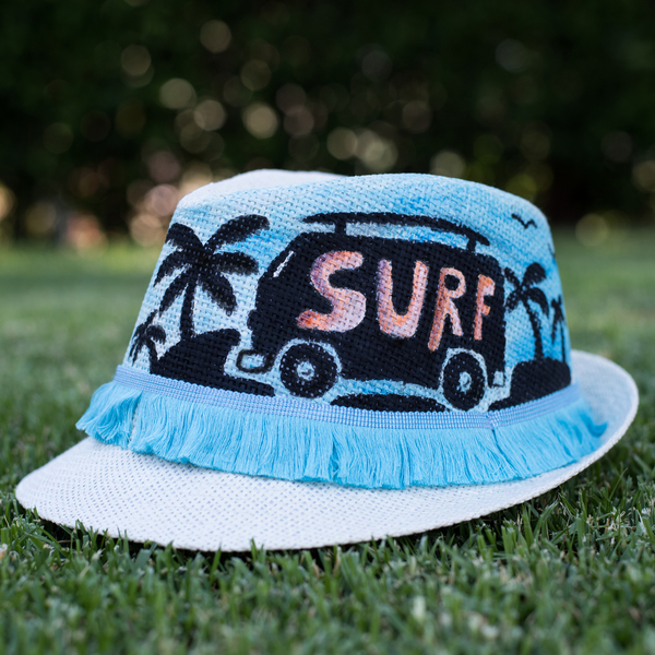 * life is surf panama hat - ζωγραφισμένα στο χέρι, ψάθινα - 4